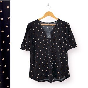 Adrianna Papell Crepe Polka Dot Blouse Women XL Short Puff Sleeve V-Neck